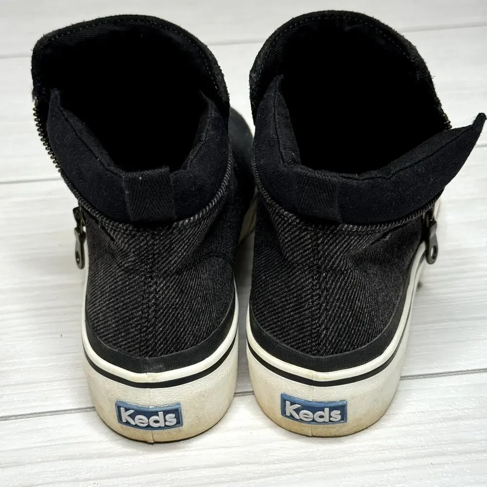Keds Black Suede &‎ Twill Zip Up Ankle Platform Sneakers Casual Shoes Sneakers 7